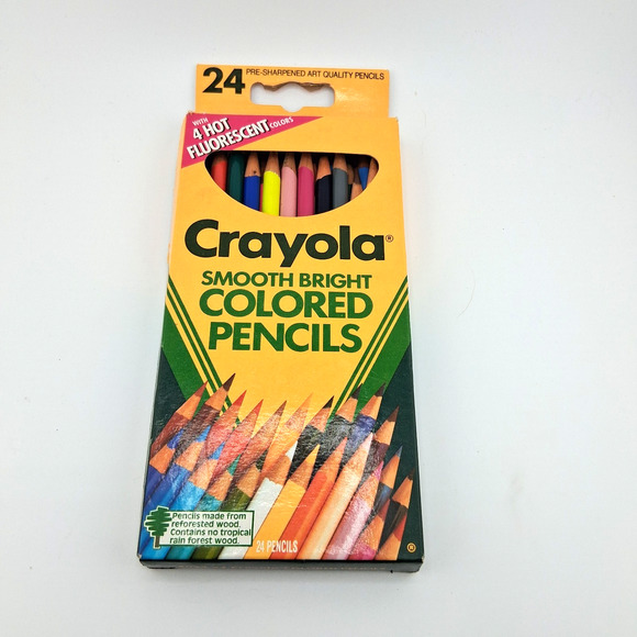 1992 Crayola Smooth Bright Colored Pencils 24 ct with 4 Hot Fluorescent Colors - Picture 1 of 12